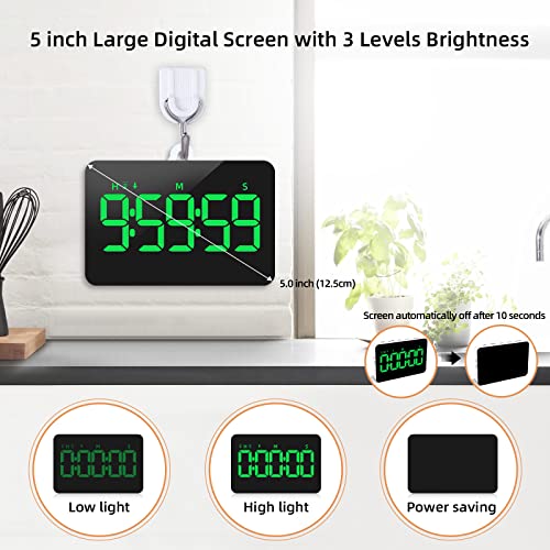 Kitchen Timer, XREXS Rechargeable Timers for Cooking Adjustable Brightness & Volume, Large LED Display - Image 2