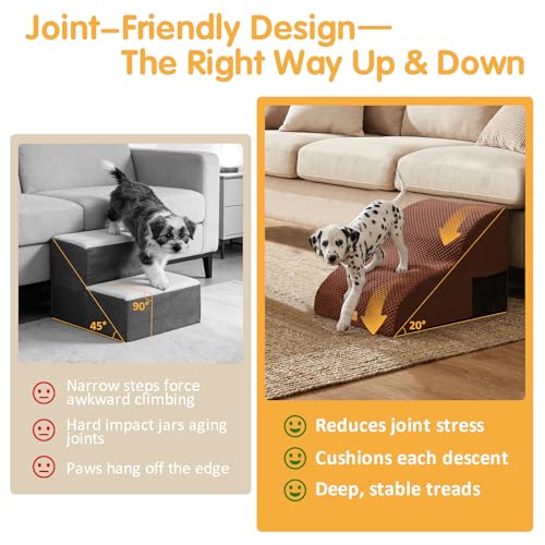 Image of Topmart High Density Extended Foam Dog Ramp&Steps 2 Tiers,11.8 inch High | Non-Slip Dog Stairs,Soft Foam Pet Ladder with Removable Cover,Best for Injured,Older Cats,Pets with Joint Pain