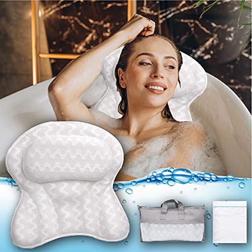 Bath Pillow, Ergonomic Non-Slip Bathtub Pillow with Upgraded 3D Air Mesh Technology, Soft and Quick Dry Bath Pillows for Tub Neck and Back Support with 6 Suction Cups, Fits All Bathtub and Home Spa