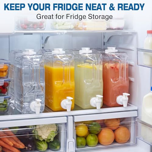 Image of Funnymoom 6 Pcs Drink Water Dispenser for Fridge 1.1 Gallon Beverage Dispenser with Spigot Plastic Reusable Refrigerator Water Dispensers Waters Jug Container for Party Outdoors Camping Hiking Home