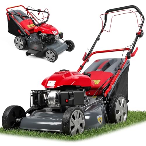 173cc 20' Gas Lawn Mower, Self-Propelled Lawn Mowers with 18' Cutting Width, Adjustable Cutting Height 25-75mm & 60L Grass Catcher, Push Mower for Large Yards and Uneven Ground Red