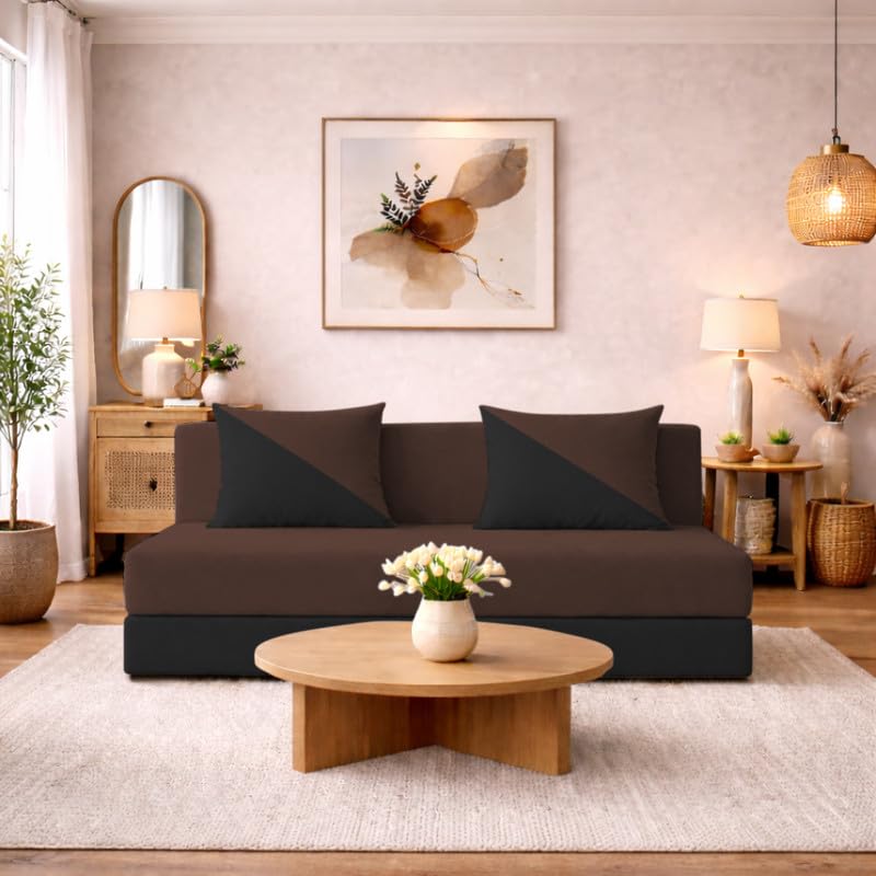 Image of Adorn India Easy Desmond 3 Seater Sofa Cum Bed 5 x 6 (Brown & Black) (1 Year Warranty)