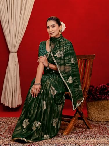 Image of SIRIL Women's Georgette Foil Printed Saree with Unstitched Blouse Piece