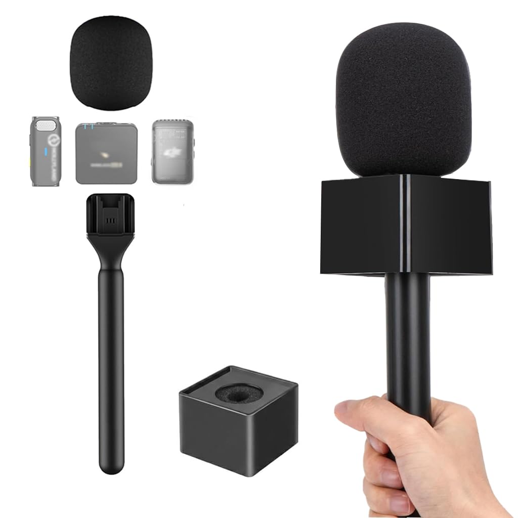 HASTHIP® Handheld Microphone Adapter Kit with Grip Handle & Mic Logo Holder, Universal Cold Shoe, Lavalier/Wireless Mic Converter for Interviews, Reporting, Presentations & Video Recording-image-44