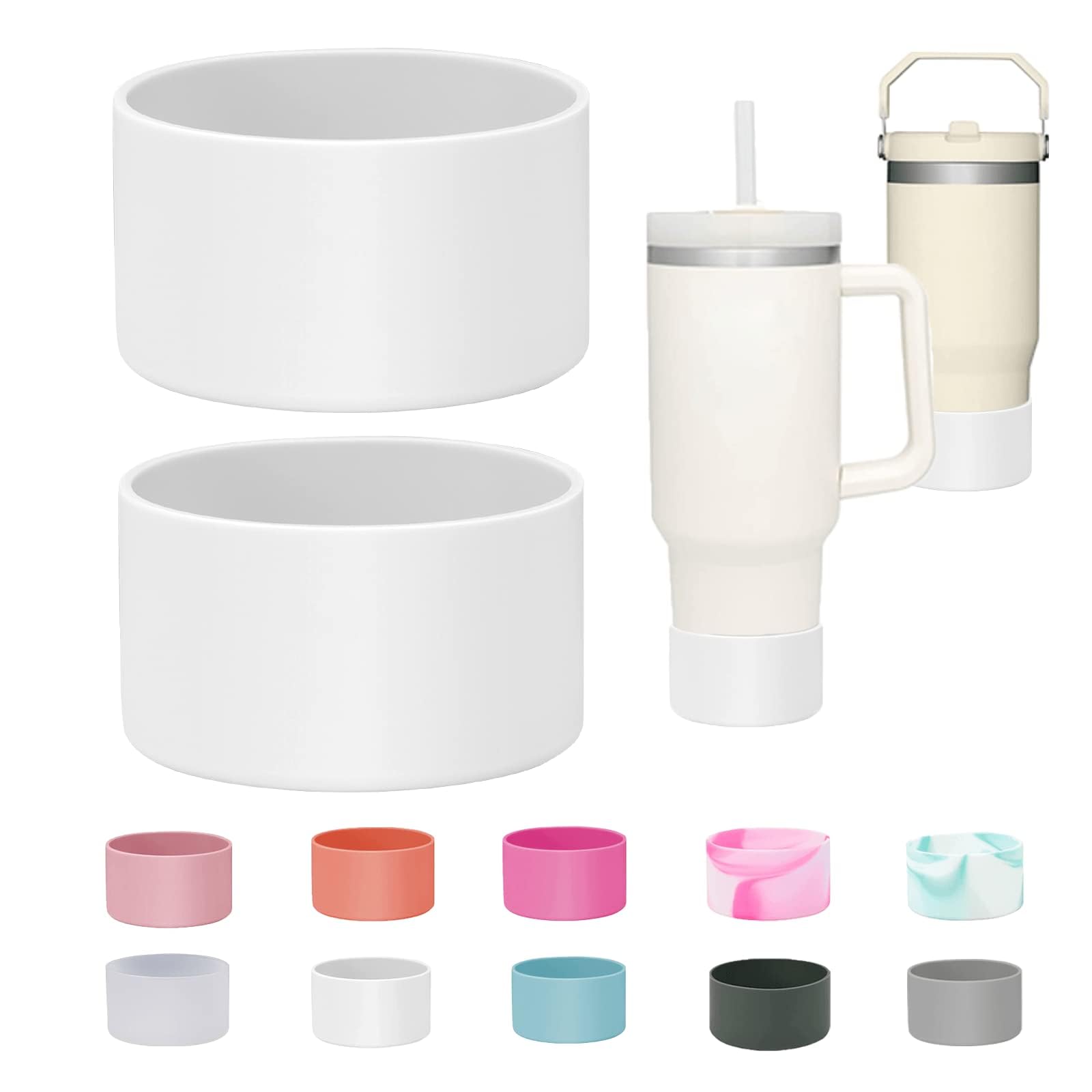 EHOTER 2Pcs Silicone Boot for Stanley Cup Accessories Protector Silicone Water Bottle Bottom Sleeve for Stanley 40 oz Tumbler Simple Modern Tumbler with Handle (White)