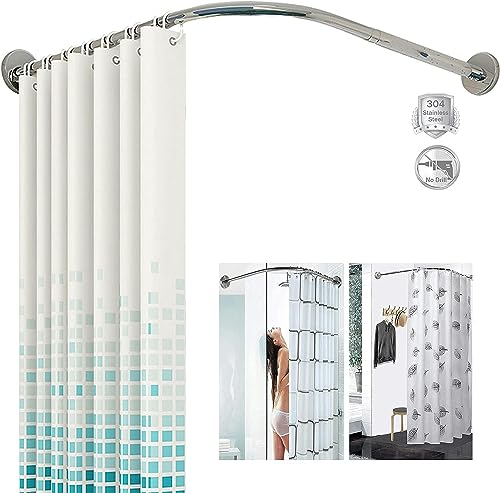 Barre de douche courbée en L télescopique réglable 75-95cm en acier inox pour salle de bain