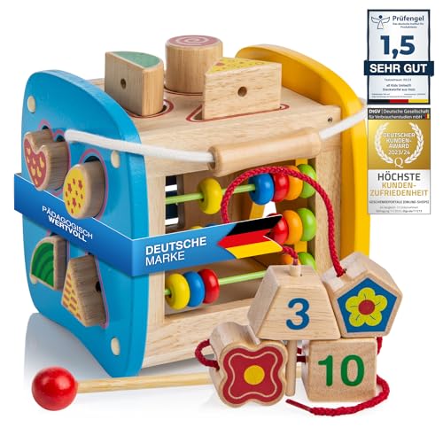 all Kids United® Steckwürfel aus Holz-Würfel Lernspielzeug Steckbox Spielbox...