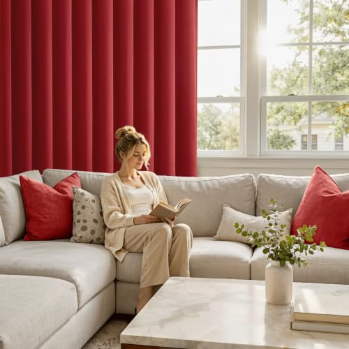 Image of MIULEE Christmas Red Blackout Curtains 84 Inch Length for Bedroom 4 Panels