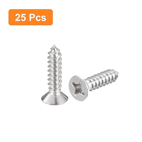 Miniatura 3 de uxcell Tornillos de chapa de cabeza plana #12x78", 25 tornillos de madera Phillips Drive Tornillos de acero inoxidable 304 Autoperforantes