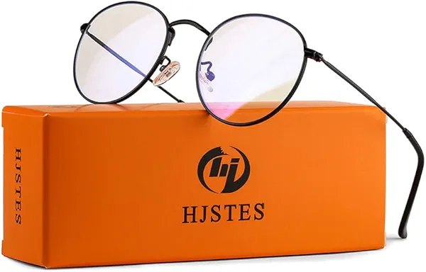 HJSTES Round Blue Light Glasses for Women Men Retro Circle Clear Lens Metal Frame Eyeglasses