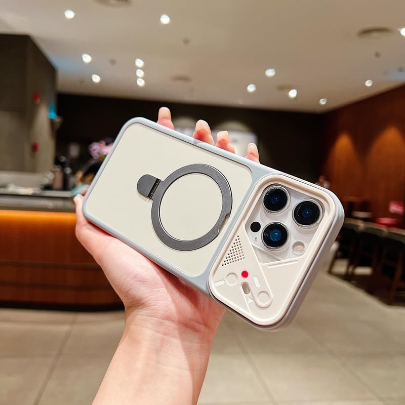 Image of LuxuryKase Magnetic Shockproof Case for iPhone 16 Pro Max | Foldable 110 Metal Ring Kickstand | Matte Finish | Futuristic Camera Shield Design | Slim Profile & MagSafe Compatible - Grey