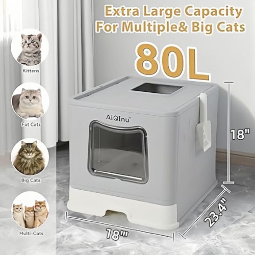 Caja de arena cerrada XL plegable para gato con tapa miniatura 2