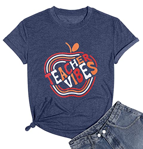 KIDDAD Teacher Vibes Shirt Women Teacher Apple Graphic T Shirt ...