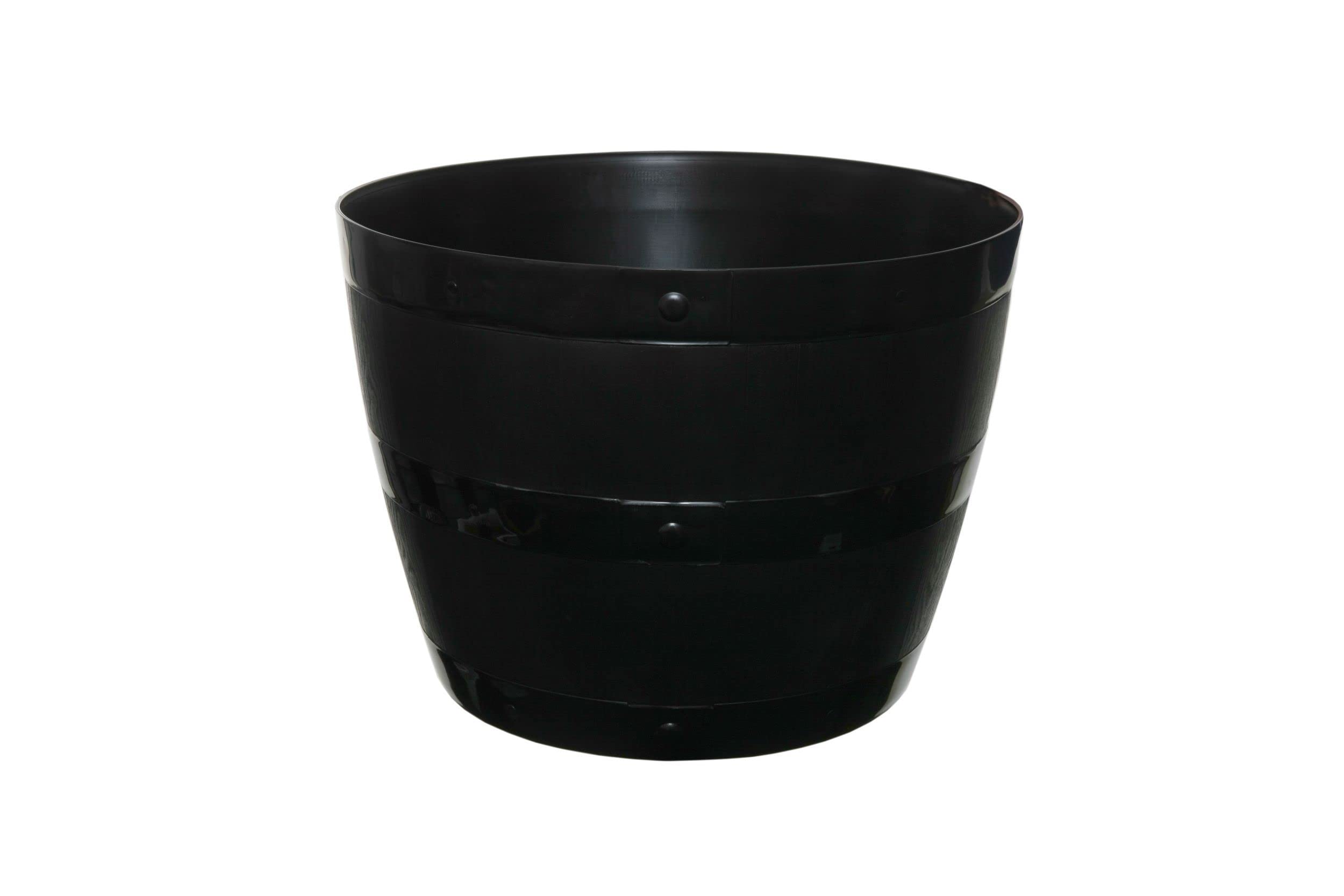 Shop4allsorts Black Large Barrel Planter Round Plastic Plant Pot 50Cm Decorative Patio Garden Flower Tub