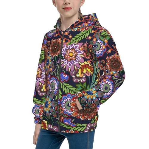 Vintage Floral Kid Hoodies Boys Zip Up Sweatshirts Girls Pullover with Pocket