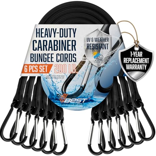 VBEST 12 Inch Bungee Cords with Carabiner Hooks - 6Pcs Heavy Duty Outdoor