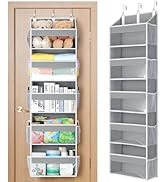 Yecaye 5 Tier Clear Over the Door Organizer Hanging, 5 Large Plastic Pockets and 10 Side Pockets ...