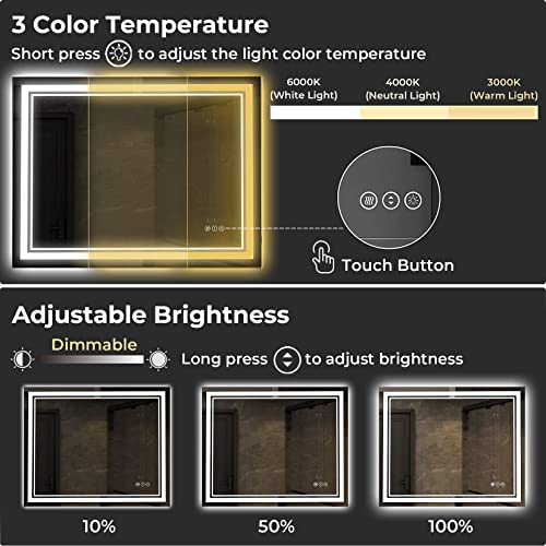 Awandee 40X32 Led Bathroom Mirror With Lights, Dimmable Lighted Vanity Mirror With Front And Backlit, Large Anti-Fog Led Vanity Mirror For Wall With 3 Colors, Memory, Shatter-Proof,Horizontal/Vertical #TOP3