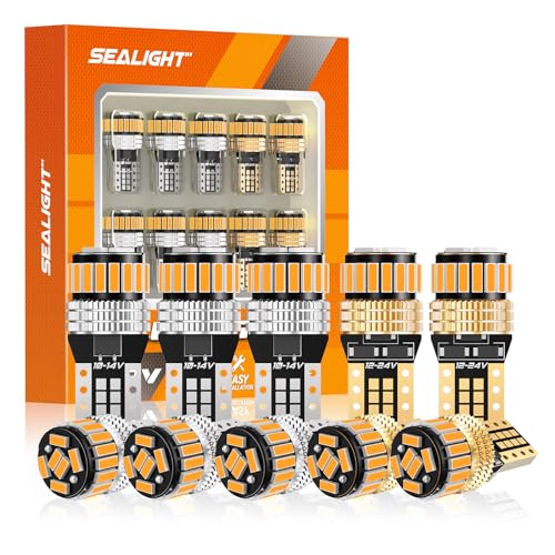 Image of SEALIGHT 194 LED Bulb 2000K Amber 168 T10 2825 W5W 600% Brightness Wedge Interior Car Bulbs Replacement for License Plate Lights Dome Map Door Courtesy Trunk Parking, 10 PCS