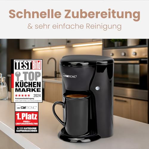 Clatronic® 1-Tassen-Kaffeeautomat | Kaffeemaschine perfekt für Singles | Filterkaffeemaschine inkl. Keramiktasse | kleine Kaffeefiltermaschine ideal für unterwegs | KA 3356 – Bild 5
