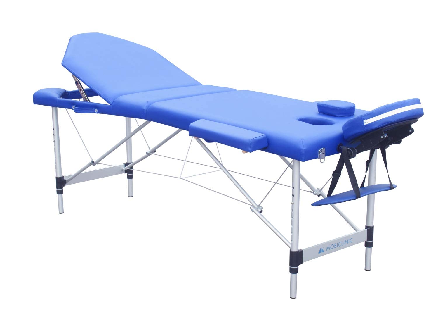 Mobiclinic®, Camilla de Masaje Plegable, CA-01 Plus, Mesa, Reposacabezas, Aluminio y Polipiel, 3 Cuerpos, Fisioterapia, Altura Regulable, 186x60 cm, Portátil, Azul