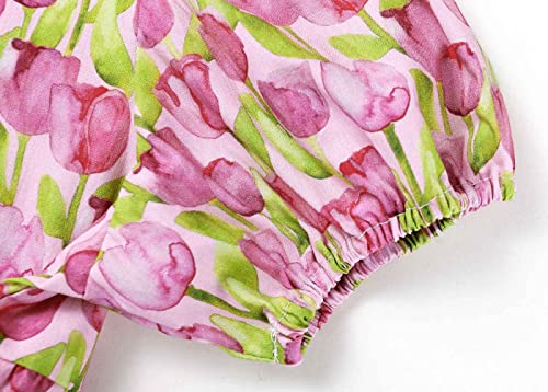 Smiling Pinker Baby Toddler Girls Summer Casual Cotton Dresses Floral Cartoon Bunny Short Puff Sleeve Dress(Hot Pink,3 Years) #TOP3