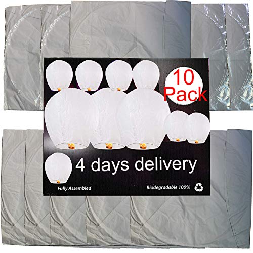 Sky Chinese Lanterns 10-Pack, Fully Assembled and Fuel Cell Attached is 100% Biodegradable