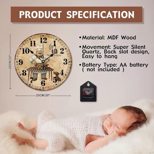 Reloj de pared redondo de madera silencioso 10 pulg miniatura 7