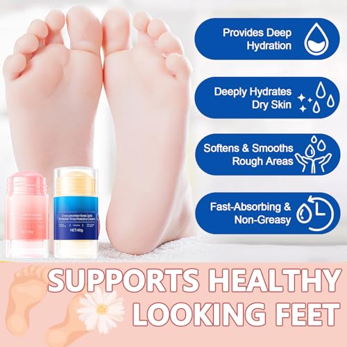 Qawnfy Crack Feet Prevention Stick, Urea Cream 60%, Anti Crack Foot Cream Stick, Strength Moisturizer Foot Lotion stick, Softening and Nourishing Cream, for Dry, Cracked Heels & Thickened Skin (Pink+Blue)