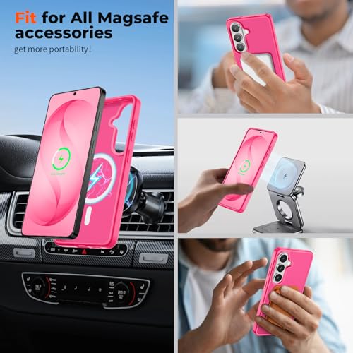 Image of SUPFINE Magnetic for Samsung Galaxy S26 Plus Case with Screen Protector, (Built-in Magnets) (Military Grade Drop Protection) Slim Translucent Shockproof Phone Case,Hot Pink
