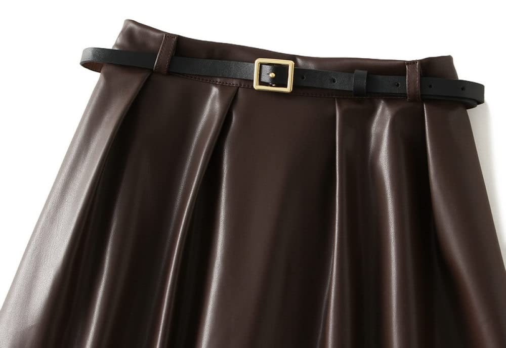 Gonne Da Donna,Gonna Longuette Da Donna Gonna In Pelle Plissettata Con Elastico A Vita Alta Marrone Con Cerniera Per Cintura In Tasca Con Cerniera A Trapezio Gonne Lunghe Alla Moda Increspato A Trap