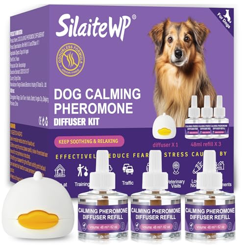 SilaiteWP Calming Pheromone Diffuser for Dogs, 1 Diffuser 3 Refills, Relieves Separation Anxiety, Stress, Barking, and Chewing Calming Relaxation (1)