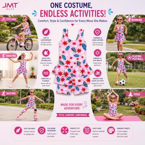Image of LEBAMI Kids Girls One piece Swimsuit Combo Kit | Frock Swim Costume with Goggles, Cap, Swimming Tube, Nose Clip & Earplugs | Pool & Beach Swimming Kit