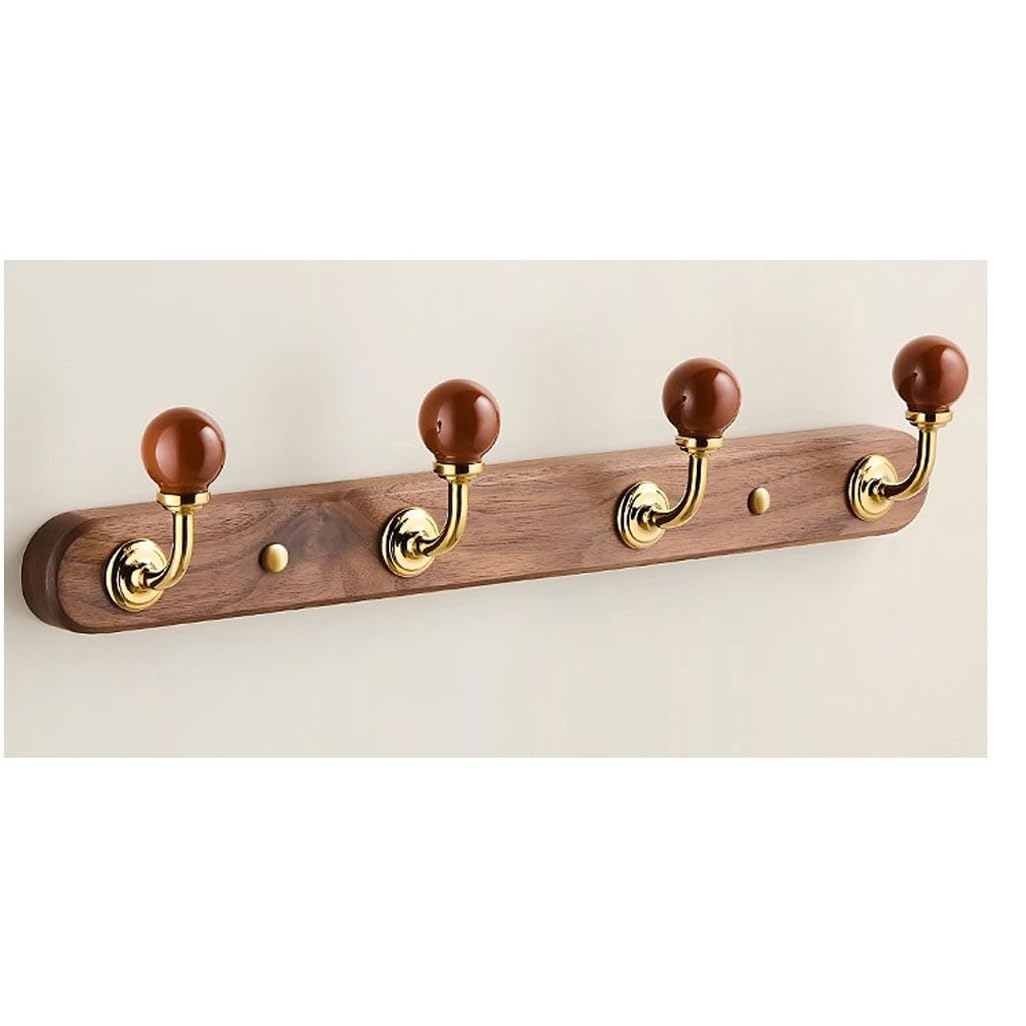 Wood Coat Rack Wall Mount,Walnut Wood Coat Hooks Hanger Wall Mounted 4hook