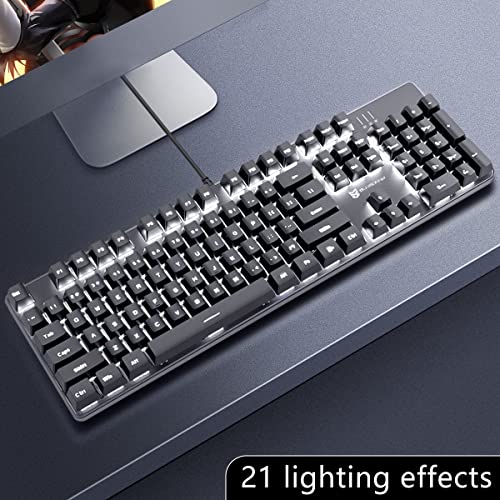 Image of Merdia Brown Switch Black Full Size Mechanical Gaming Keyboard | 104 Keys US Layout Ice Blue Backlit Wired PC Gaming Keyboards | Hot Swappable LED Backlit Wired Mechanical Computer Keyboards