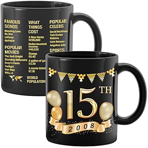 Greatingreat 2008 Old Time Information - 15th Birthday Mug, Happy 15 Birthday Party, Turning 15 Birthday, 15th Bday For Her & Him, Fifteen Birthday Mug, Milestone Birthday Cover