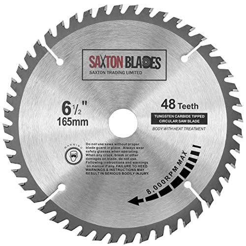 Saxton TCT Circular Wood Saw Blade 165mm x 20mm (16mm Ring) x 48 Teeth Compatible with Bosch Makita etc