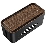 ケーブルボックス 電源タップ/コンセント等 収納 ケース 配線隠し ホコリ防止 ORICO 安全保護 配線ホール スマホスタンド 電源コード整理 良い放熱性 配線ボックス 黒+木目調 (Mサイズ) CMB-18-BR-WD