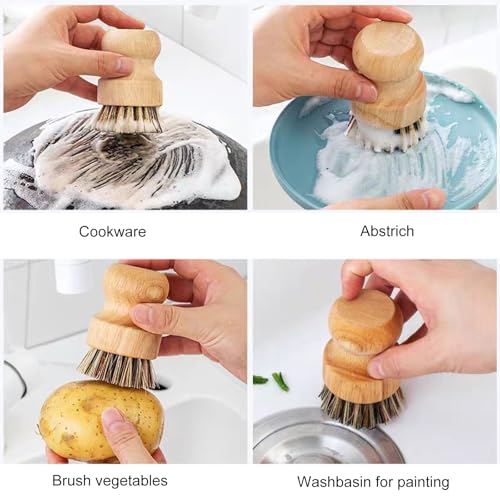 Bamboo Palm Brush Kitchen Cleaning Set - 2 Natural Wood Dish Brushes With Drain Racks for Pots, Pans, Fish, and Sink Cleaning - Image 7