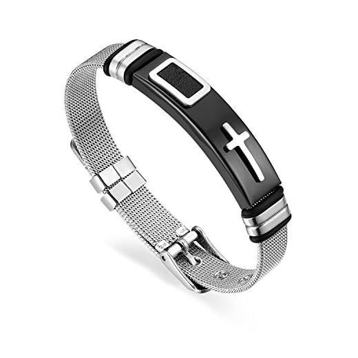 Cupimatch Pulsera Hombre Acero Inoxidable Silicona Cruz Punk Rock Hipoalergenico Joyería de Moda Clásico Salud Regalo San Valentin