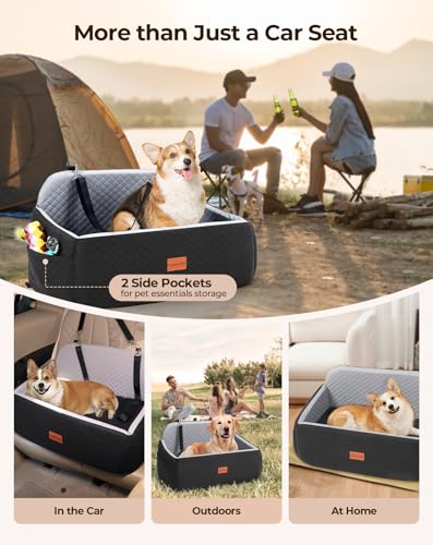 Petcozife Hunde Autositz für Große & Mittlere Hunde, Hundesitz Auto Rückbank für Unter 25 KG oder 2 Kleine, Abnehmbar und Waschbar Hundeautositz mit Dickem Kissen, 2 Sicherheitsleinen (Schwarz+Grau)