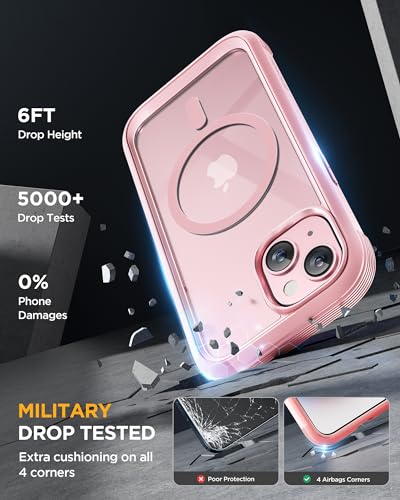 Image of Miracase Magnetic for iPhone 15 Plus Case 6.7'' [Compatible with Magsafe] Full-Body Military Drop Proof 15 Plus Phone Case Cover with Built-in 9H Tempered Glass Screen Protector,Magnetic Pink