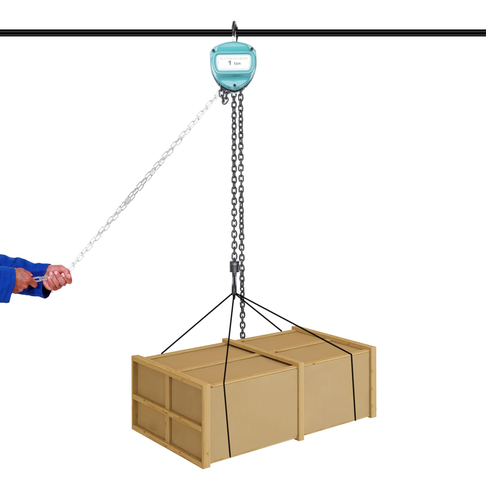 Polipasto manual de cadena de 6 m, con cadena de acero al manganeso G80 de 6 mm, doble freno y gancho giratorio de 360°, funda para polea de hasta 1000 kg, para taller, construcción e