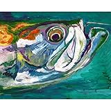 Unique Tarpon Fish Art Print, Florida Tarpon Fishing Painting Print, Hand Signed Fisherman Gift By Jack Tarpon, Colorful Fish Art Choice of Sizes 8x10 12x16