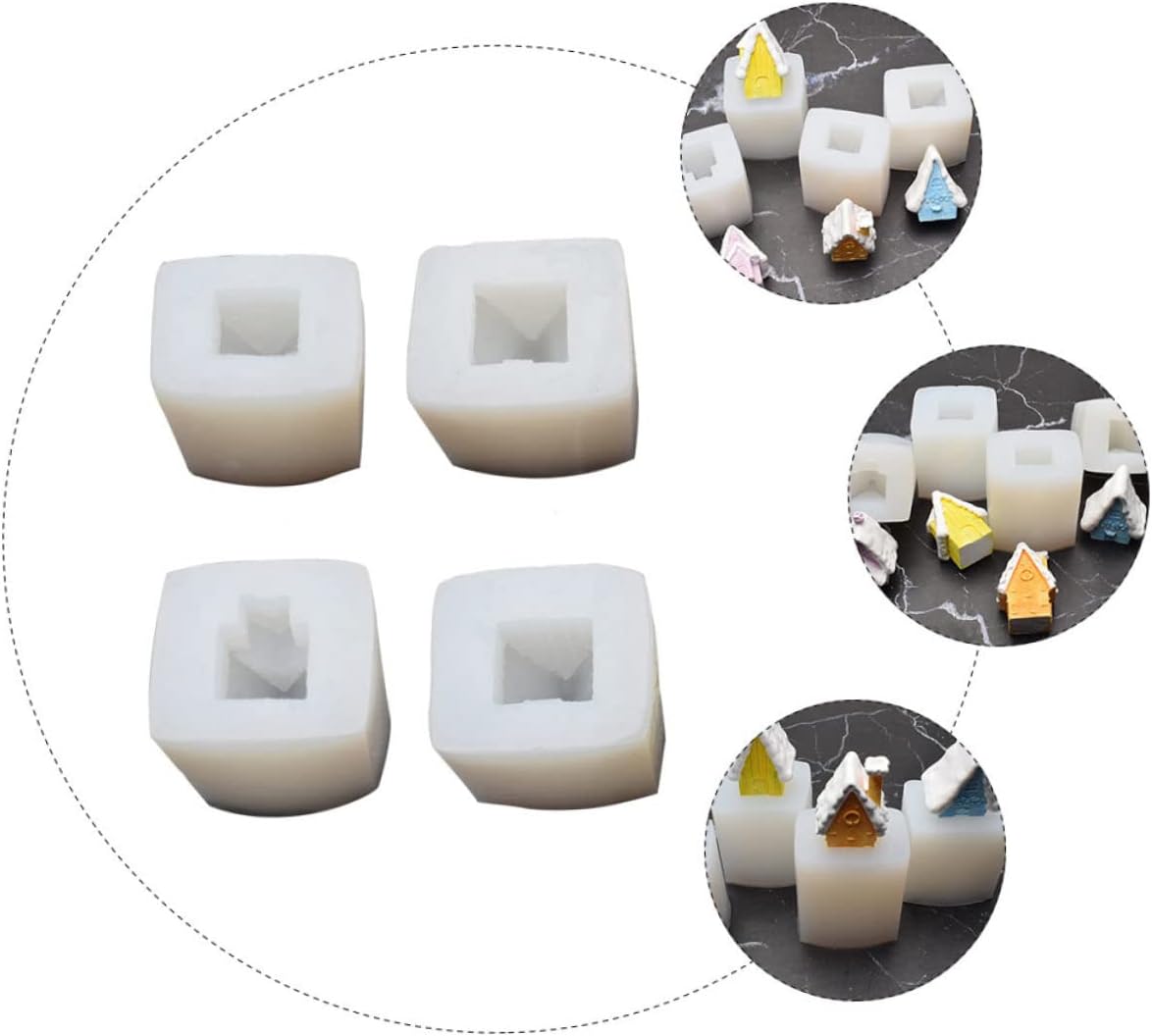 4 Pcs Silicone Candle Making Mold Xmas House Shape DIY