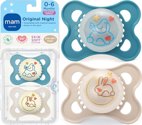 Image of MAM Original Baby Pacifiers 0-6 Months, Glows in The Dark, 2 Pack