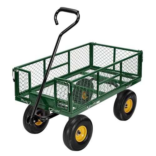 VIVOHOME Carrello da Giardino Portata Fino a 400kg Carrello per il Trasporto con Maniglia Regolabile...