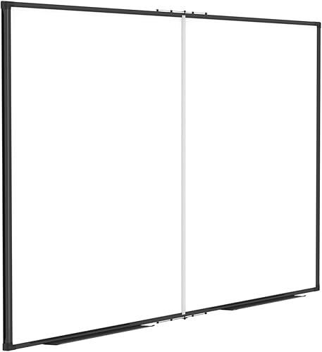 Pizarra blanca grande para pared, pizarra magnética de borrado en seco, plegable de 96 x 48 pulgadas, marco de aluminio negro, con 3 bandejas de