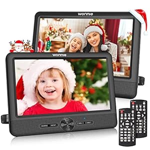 WONNIE 10 Inch Car DVD Players, Portable DVD Player Dual Screen Play Two Different or The Same Movie with 2 Headrest Mount, 5H Rechargeable Battery, Last Memory, AV Out/in, Support USB/SD/Sync TV