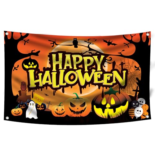 Pancarta de fiesta de Halloween de 72 x 44 pulgadas, telón de fondo espeluznante de Halloween, calabazas naranjas, decoraciones de Halloween, fondos de interior para pared